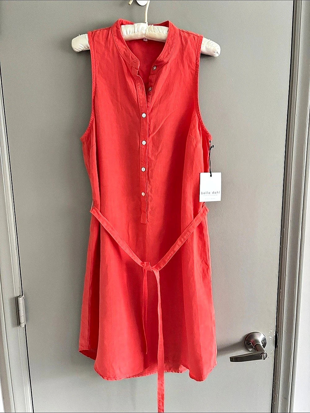 bella dahl Sleeveless Tie Waist Linen Minidress Orange Medium